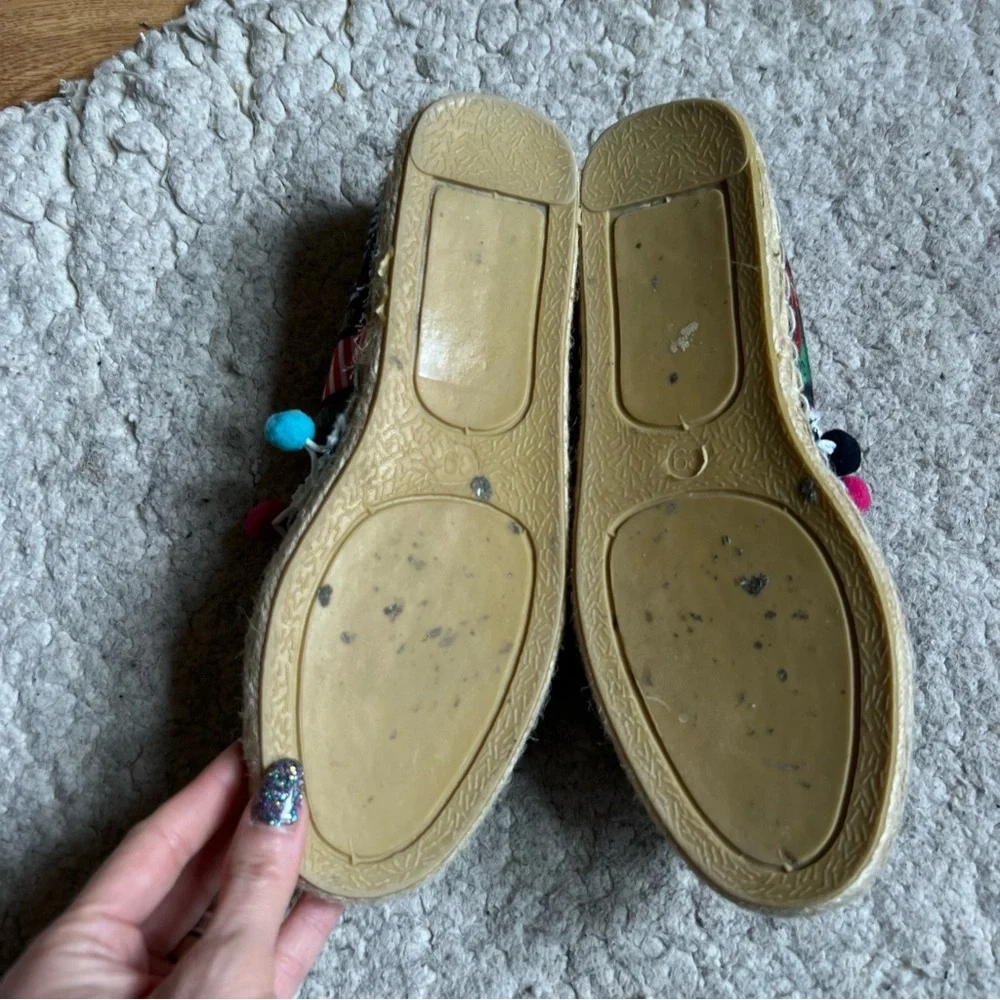 Antica Sartoria Espadrilles Size 39 Cactus Pom Pom Peep Toe Boho Resort Slide